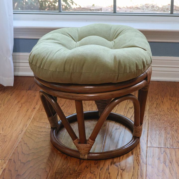 Rattan Ottoman with Micro Suede Cushion