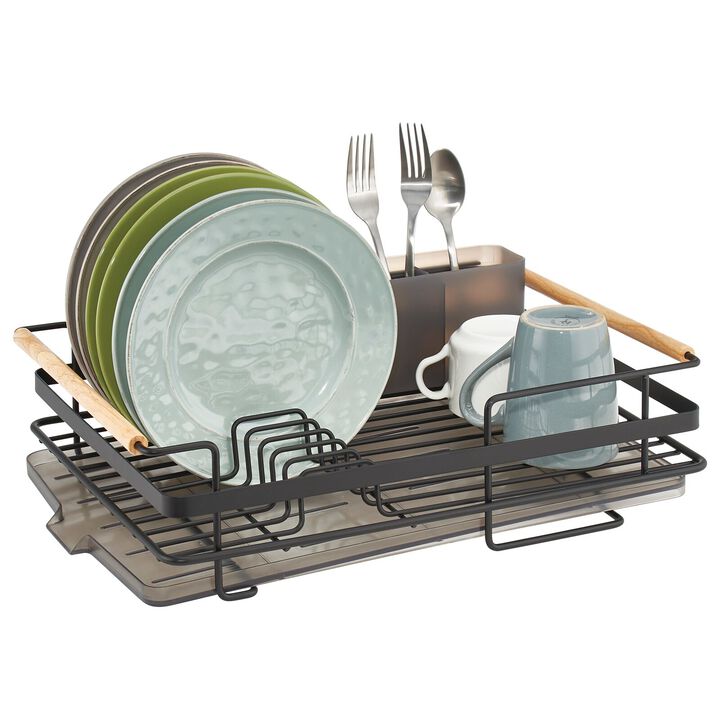 mDesign Metal Drainboard - Plastic Cutlery Tray/Wood Handles