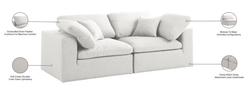 Meridian Furniture Serene Cream Linen Textured Fabric Deluxe Comfort Modular Sofa