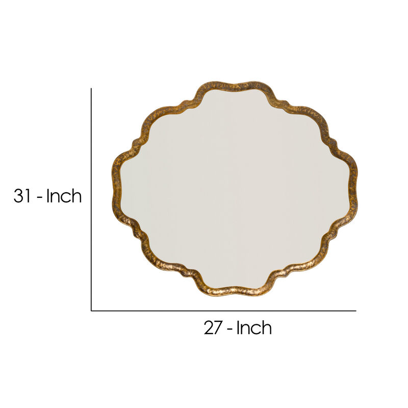 Mirror with Scalloped Design and Metal Frame, Antique Gold - Benzara