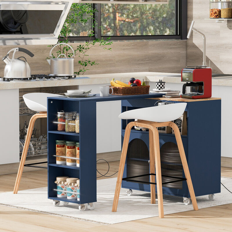 ELEMENT ACE Versatile Rolling Kitchen Island with Extendable Tabletop, LED Lighting, and Convenient Power Outlets image number 7