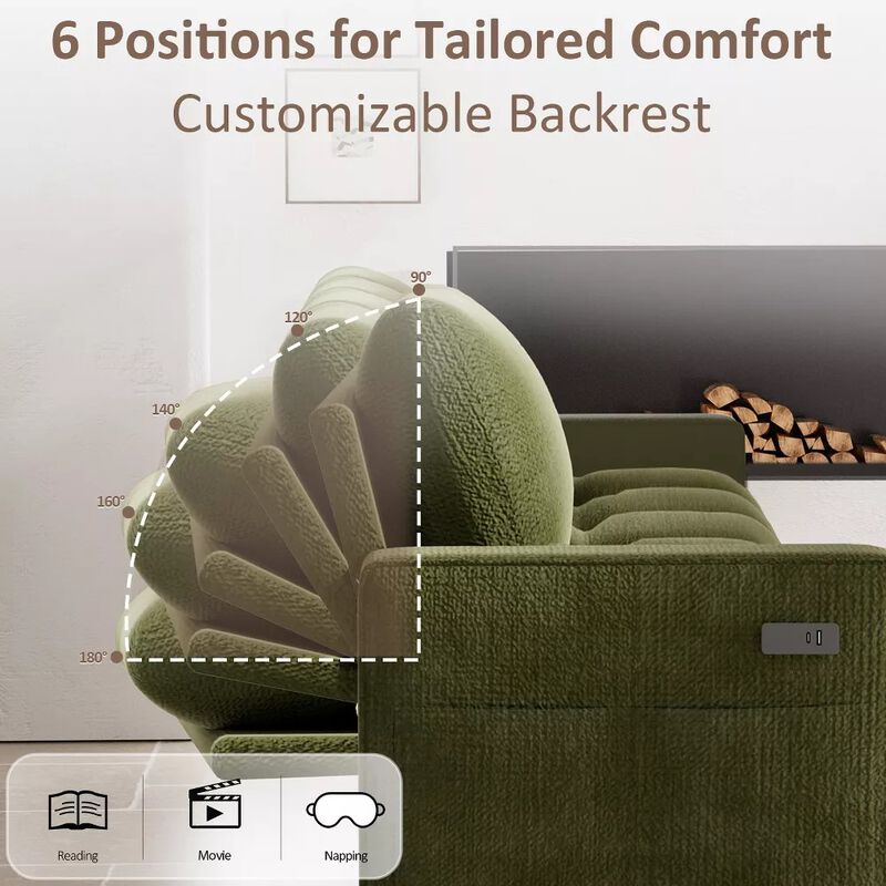 105" U-Shaped Sleeper Sofa Bed, Chenille Pull Out Couch with Reversible Storage Chaise, 5-Position image number 3