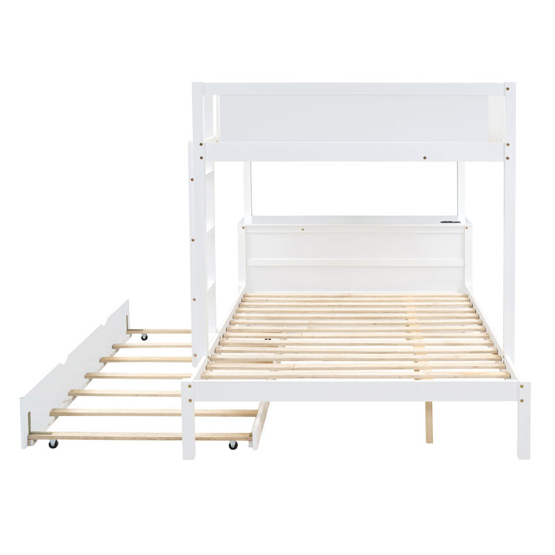 Whisen Full-Over-Full Bunk Bed with Trundle Desk Drawers, Solid Wood for Bedroom Kids image number 7