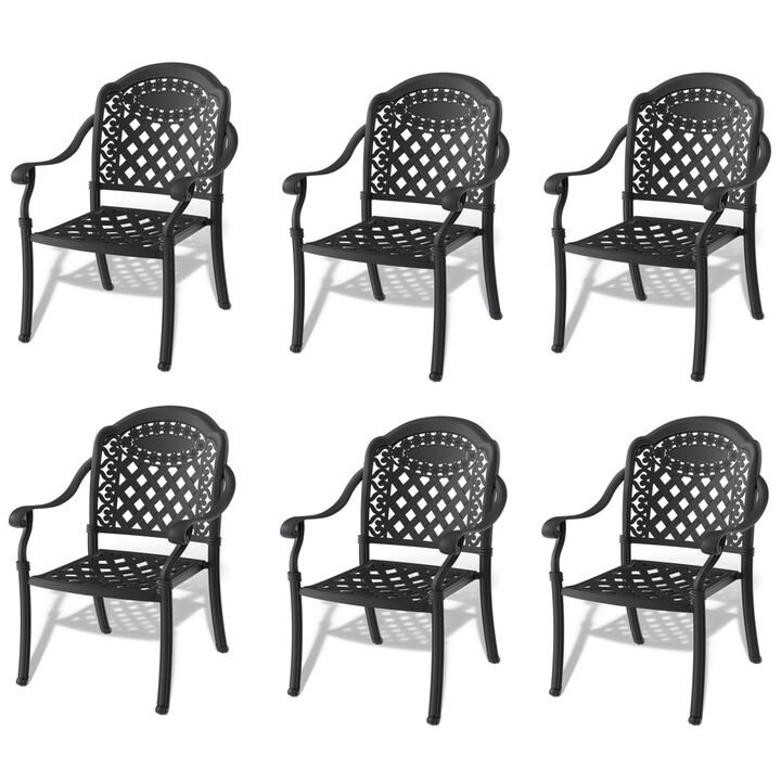 Cast Aluminum Patio Dining Chair 6PCS With Black Frame and Cushions
