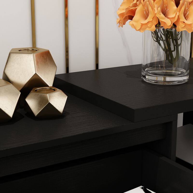 Extendable TV Stand Entertainment Center Black Wood Media Console Fits TV up to 120 in., With Drawers (65.4-106.3"W)