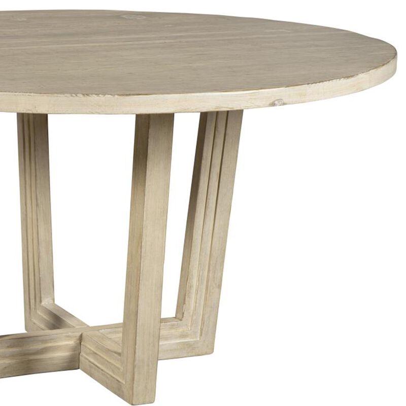 Lasa Dining Table, 54 Inch Round Pine Wood Top, Whitewash Cross Base - Benzara