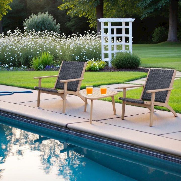 Gray Patio Table and Chairs Set of 3-Pieces, Wooden Outdoor Furniture Set