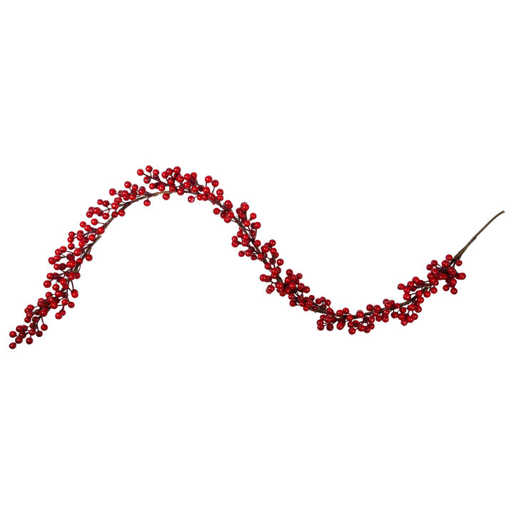 5' Shiny Red Berries Artificial Twig Christmas Garland - Unlit