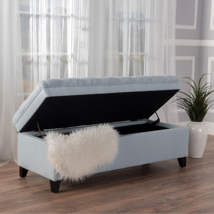 Streamdale Light Blue Fabric Storage Ottoman with Birch Legs
