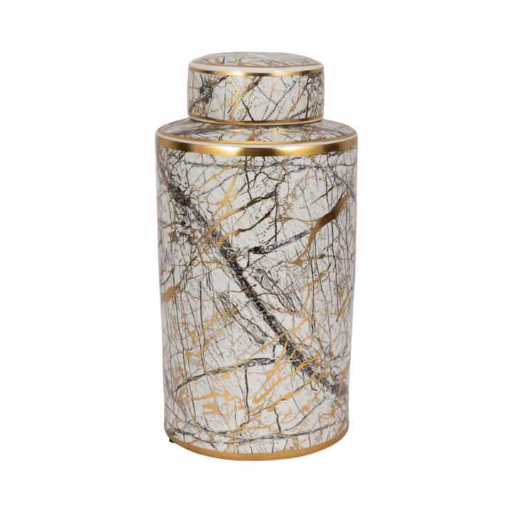 Ceramic 16" Jar With Gold Lid