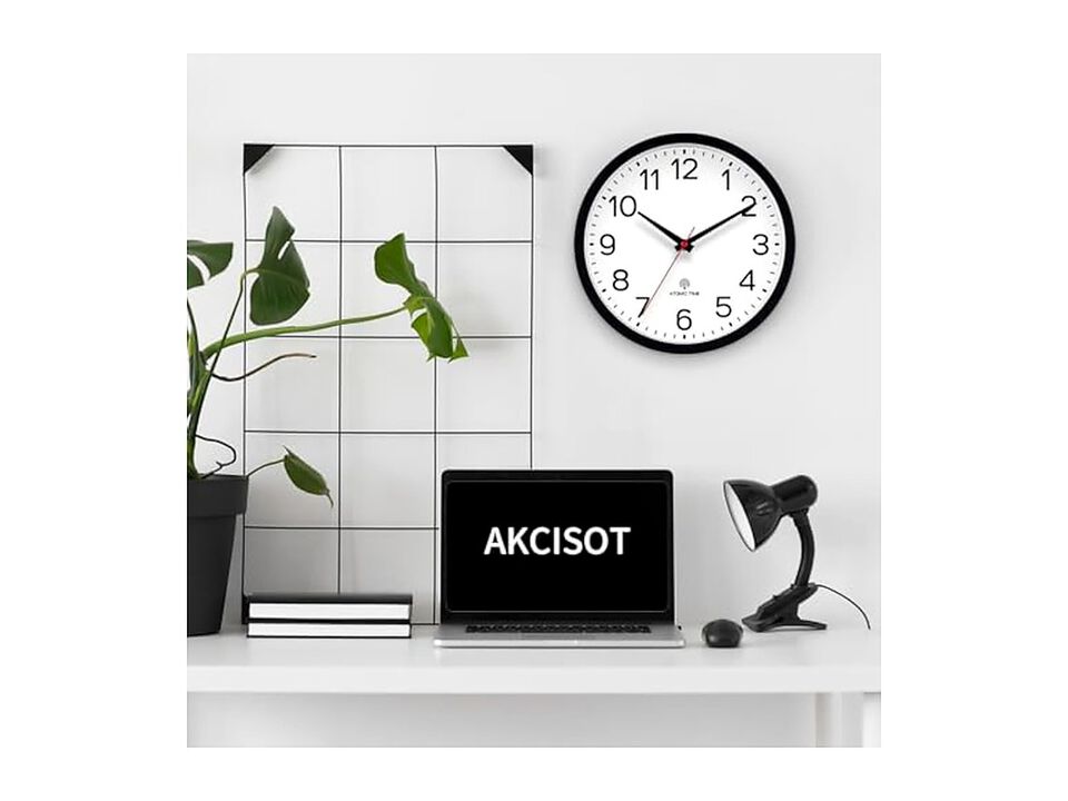 Atomic Black Wall Clock 14 Inch Battery Operated Living Room Decor