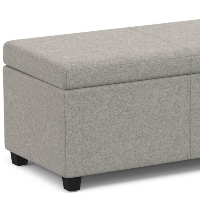 HomeRoots 54" Fawn and Dark Brown Faux Linen and Solid Wood Upholstered Storage Bench With Flip Top image number 4