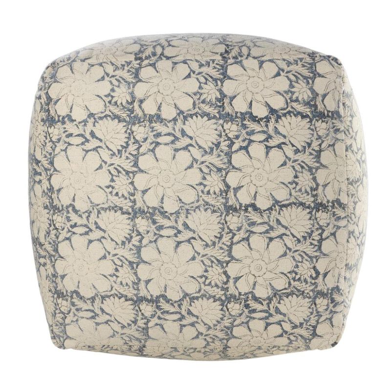 Hivvago 20 Inch Beige Cotton Abstract Pouf Ottoman