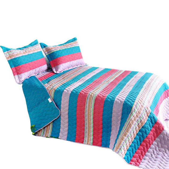 3 Piece Vermicelli Quilted Striped Quilt Set World Style for Bedroom Decor