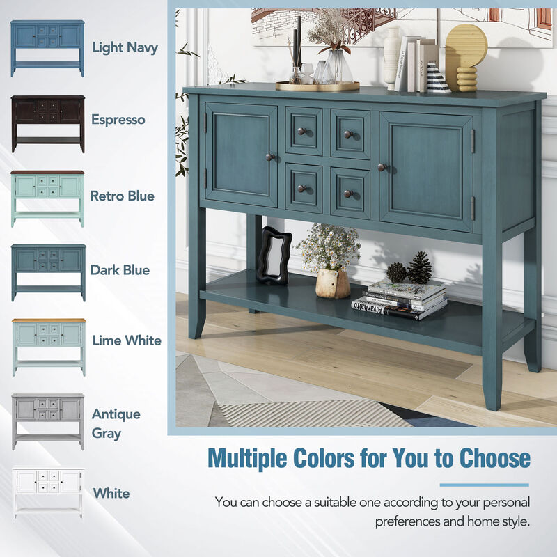 Whisen Vintage Console Table with Four Small Drawers and Bottom Shelf for Living Rooms, Entrances and Kitchens - Retro Blue