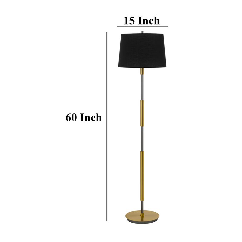 Siu 60 Inch Floor Lamp, Gold Metal Pole w Finial Tip, Black Shade - Benzara
