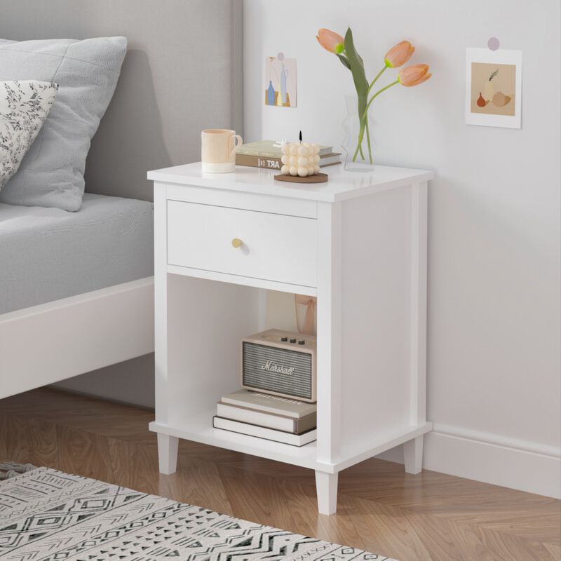 26.8" Assembled Wooden Nightstand 1-Drawer 1-Shelf for Kids Adults image number 2