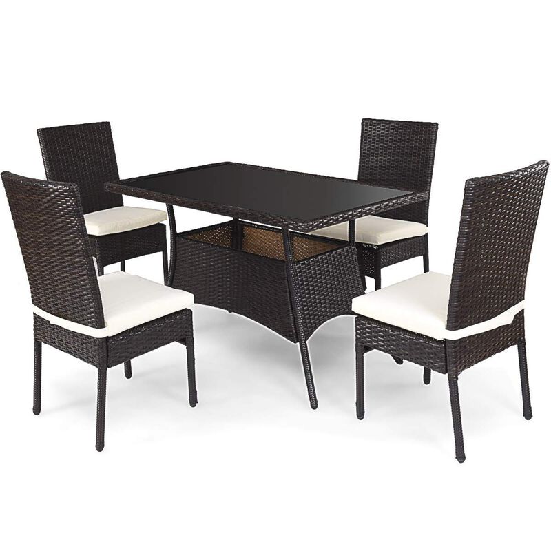 All-Weather 5-Piece Patio Dining Set &ndash; PE Rattan Wicker Table and Chairs