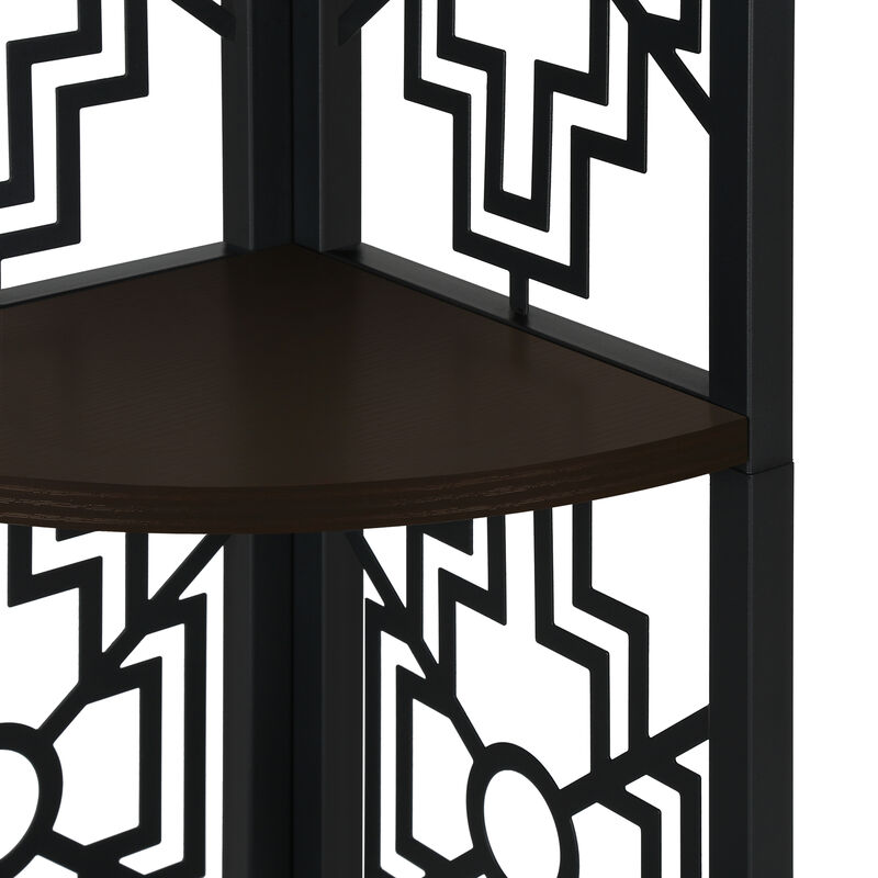 Monarch Specialties I 3622 Bookshelf, Bookcase, Etagere, Corner, 4 Tier, 62"H, Office, Bedroom, Metal, Laminate, Brown, Black, Transitional