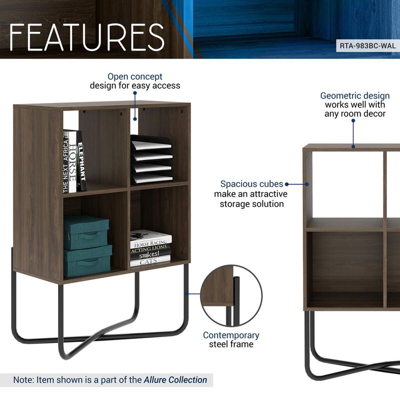 Techni Mobili Modern Geometric Bookcase, Walnut