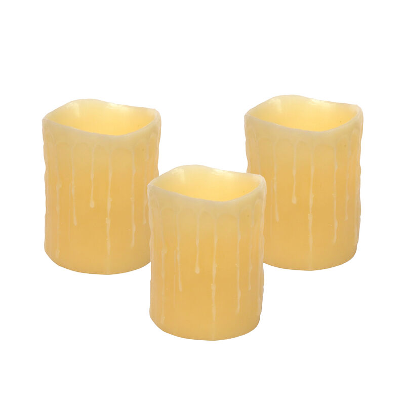 HomeRoots Set of Three Yellow Flameless Pillar Candle image number 0