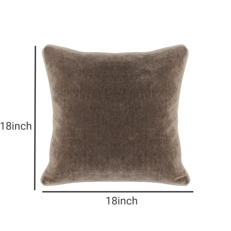 Square Fabric Throw Pillow with Solid Color and Piped Edges, Taupe Brown-Benzara