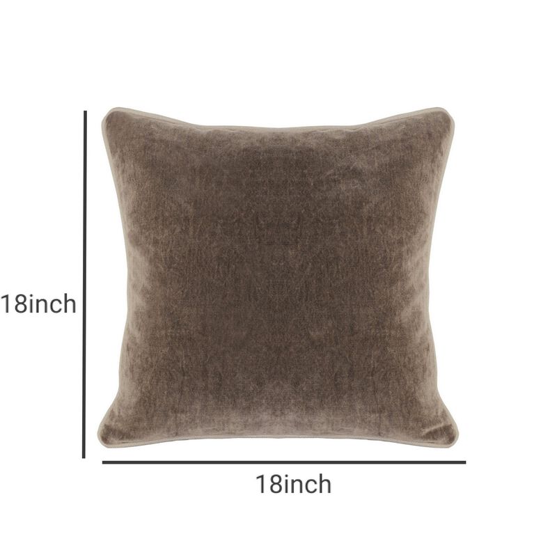 Square Fabric Throw Pillow with Solid Color and Piped Edges, Taupe Brown - Benzara