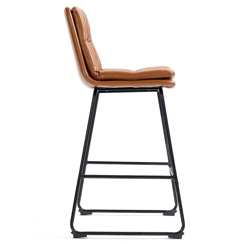 Glamour Home Set of 2 Bauer Brown Faux Leather Bar Stool with Black Iron Legs