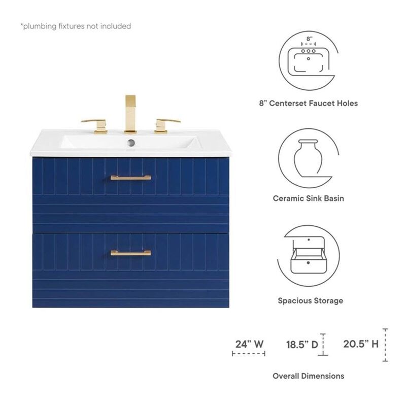 Modway Daybreak Bathroom Vanity, 24" with White Sink, Blue image number 8