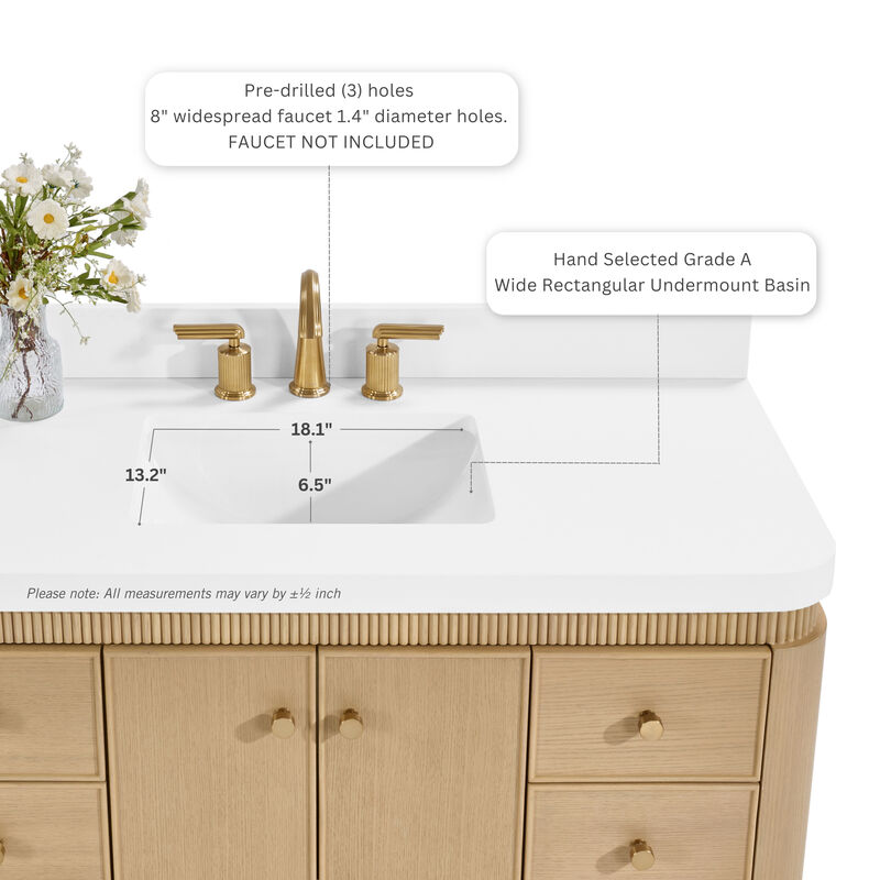 Aston 48 inch Bath Vanity Set in American Oak Finish with Alpine White Quartz Top image number 3