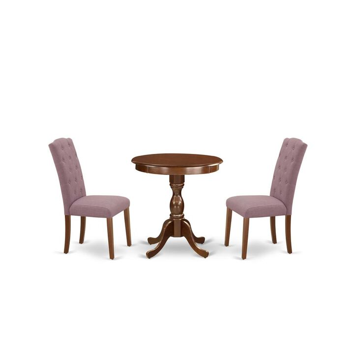 East West Furniture - ESCE3-MAH-10 - 3-Pc Dinette Room Set - 2 Kitchen Parson Chairs and 1 Dining Table (Mahogany Finish)
