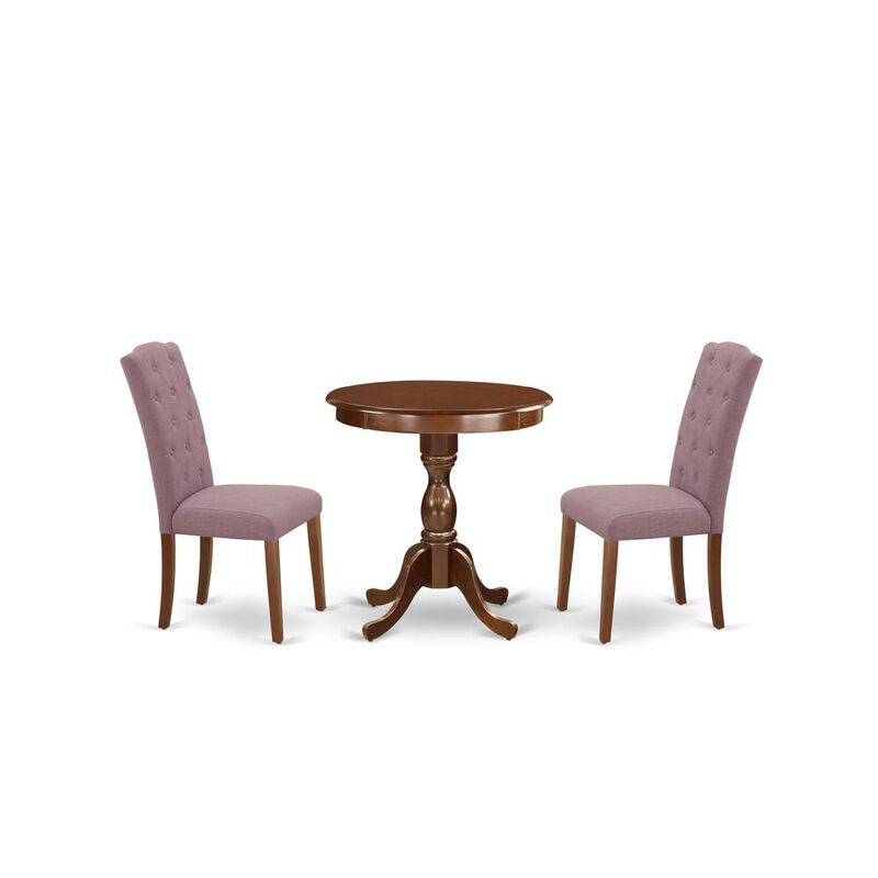 East West Furniture - ESCE3-MAH-10 - 3-Pc Dinette Room Set - 2 Kitchen Parson Chairs and 1 Dining Table (Mahogany Finish)