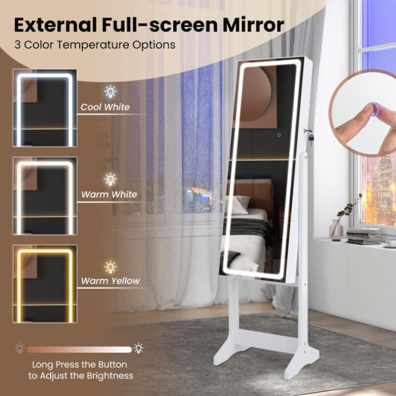 Hivvago Lockable Jewelry Armoire Standing Cabinet with Lighted Full-Length Mirror