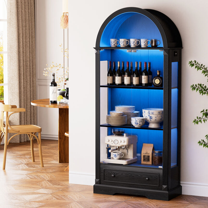 Kinhel 70.9" tall arched glass doors display cabinet image number 2
