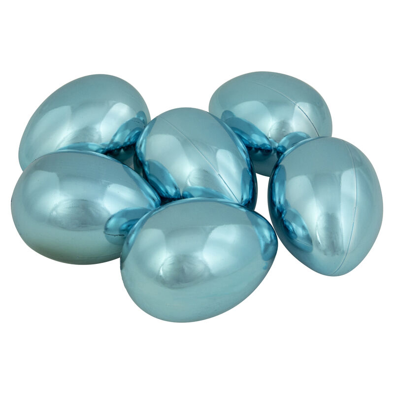 Set of 6 Metallic Blue Medium Size Easter Egg Decorations 3.5"