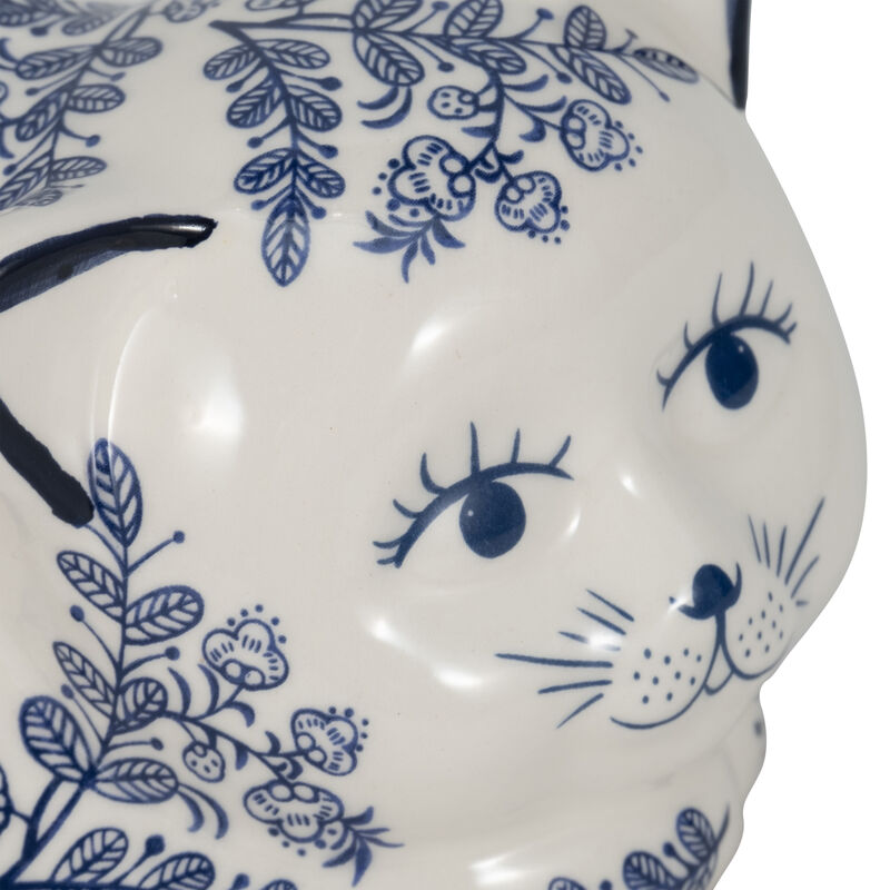 Cer, 9" Sleeping Chinoiserie Cat, Blue/white image number 4