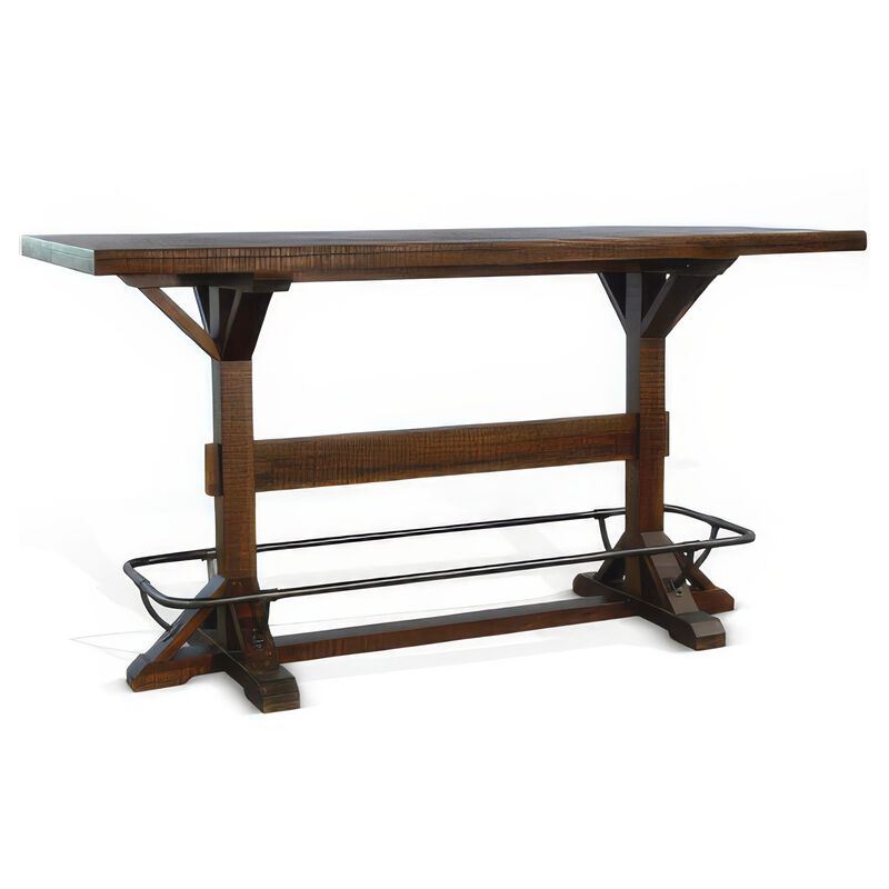 Flint Pub Bar Table, Black Metal Foot Rail, 78 Inch, Dark Brown Wood
