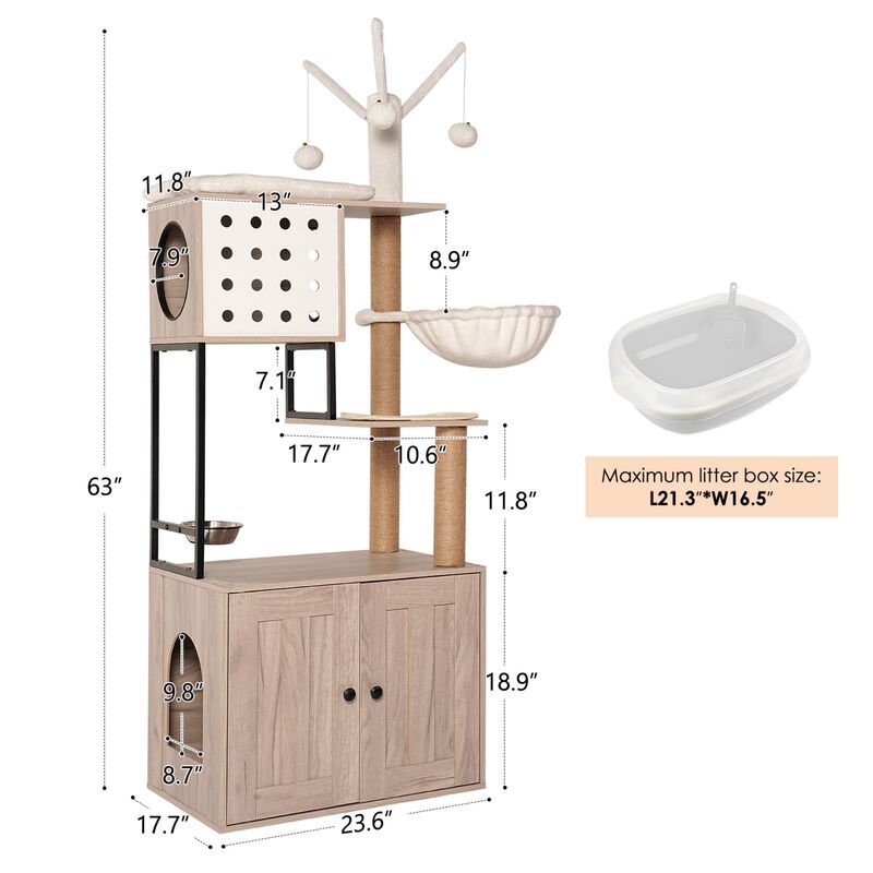 Cat Tree with Litter Box Enclosure-Modern Cat Condo image number 3