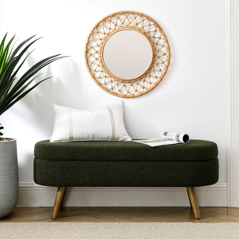 TATEUS Footstool Ottoman with Storage with Rubber Wood Legs