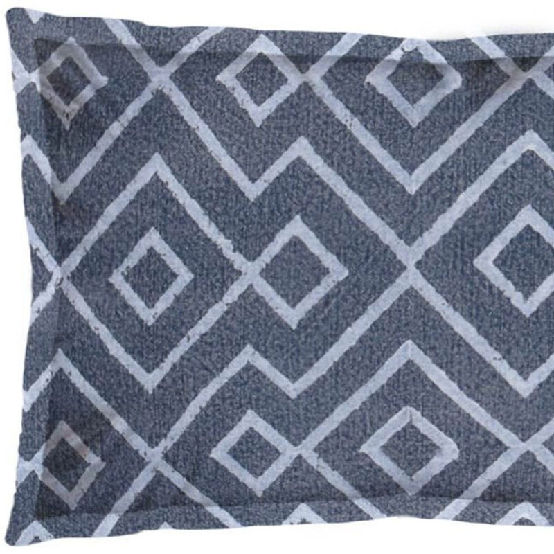 HomeRoots 13" X 21" Blue And Gray Diamond Linen Throw Pillow Cover with Embroidery image number 2