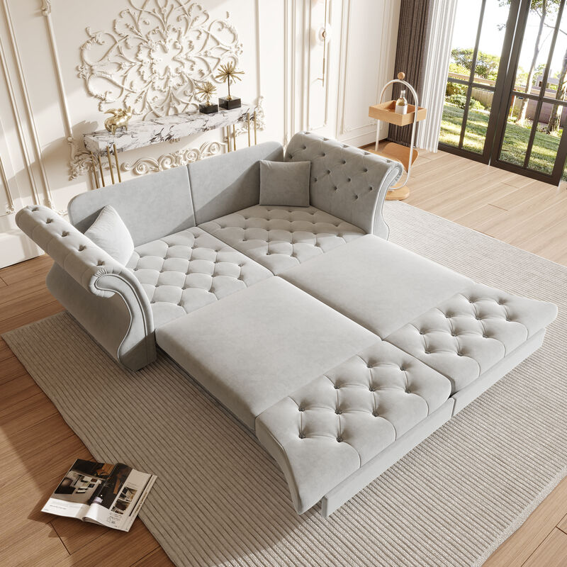 Merax Convertible Chesterfield Velvet Sofa Bed Loveseats image number 2
