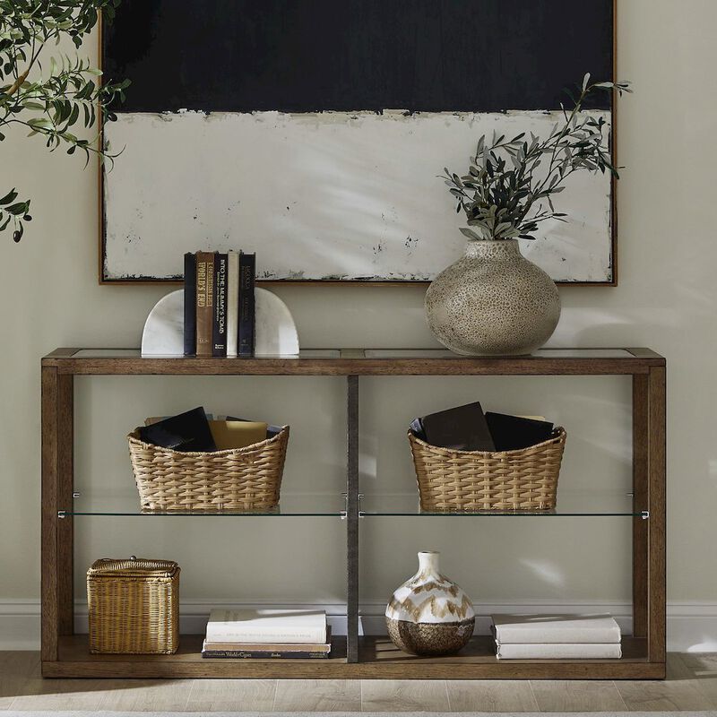 Liberty Furniture Bayhill Trellis Sofa Table for Living Room - Honey w/ Black Metal Accents image number 8