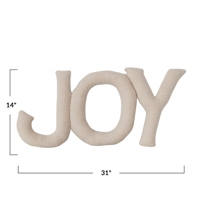 woven Cotton Slub "JOY" Shaped Pillow, Natural