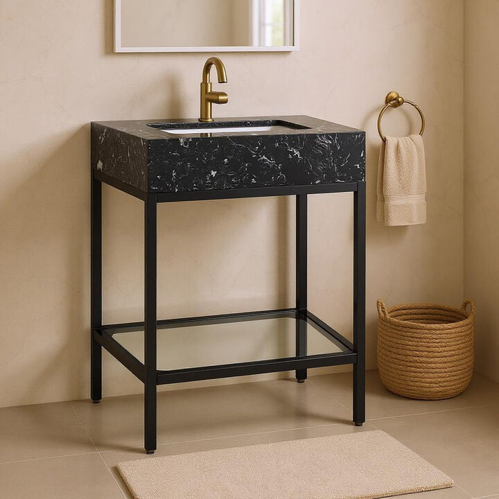 Meridian Furniture Marmo Black Engineered Marble Bathroom Vanity