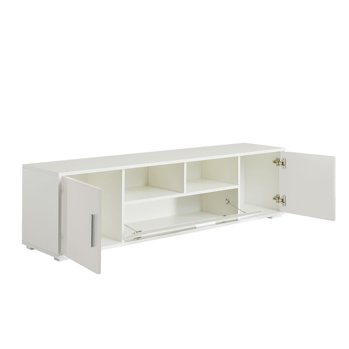 WHITE Modern TV Stand, only 20 minutes to finish assemble, with LED Lights, high glossy front TV Cabinet, can be assembled in Lounge Room, Living Room or Bedroom, color:WHITE
