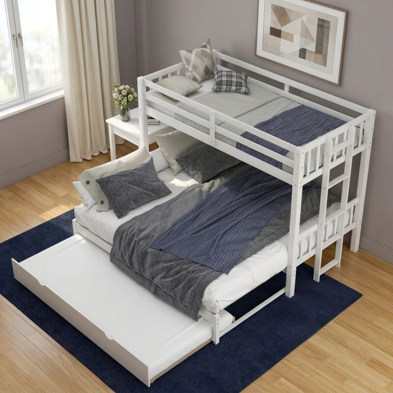 Whisen Twin over Pull-out Bunk Bed with Trundle, Pine Wood, for Kids Teens Bedroom image number 2