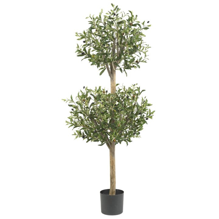 Hivvago 4.5 Feet Olive Double Topiary Silk Tree