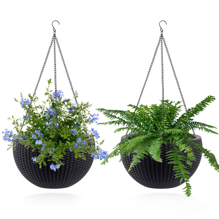 WOW PIONEER Self-Watering Hanging Rattan-Inspired Planter with Root-Rot Resistance, Large Capacity Water Storage, Water Level Indicator for Indoor & Balcony Decoration
