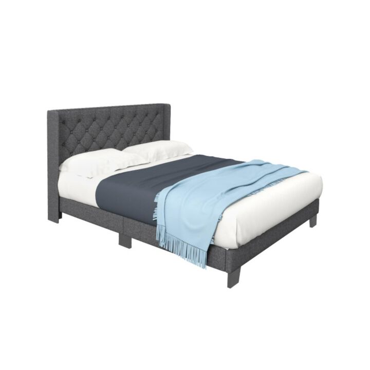 Hivvago Upholstered Platform Bed with Button Tufted Headboard