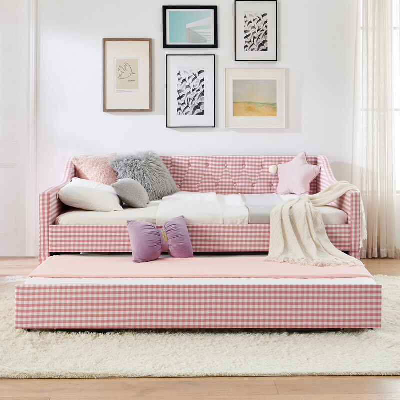 Merax 3-in-1 Daybed with Trundle, Converts to Sofa, 2 Twins or King &ndash; Tufted Back image number 2